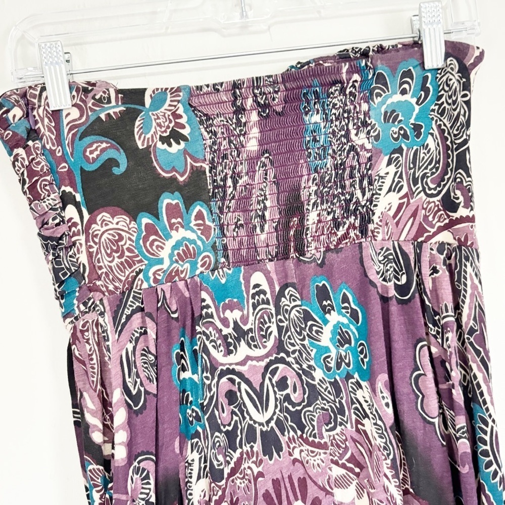 FREE PEOPLE Women’s Purple Paisley Tulip Skirt SILVERS Bandeau Dress Strapless S - Picture 5 of 9